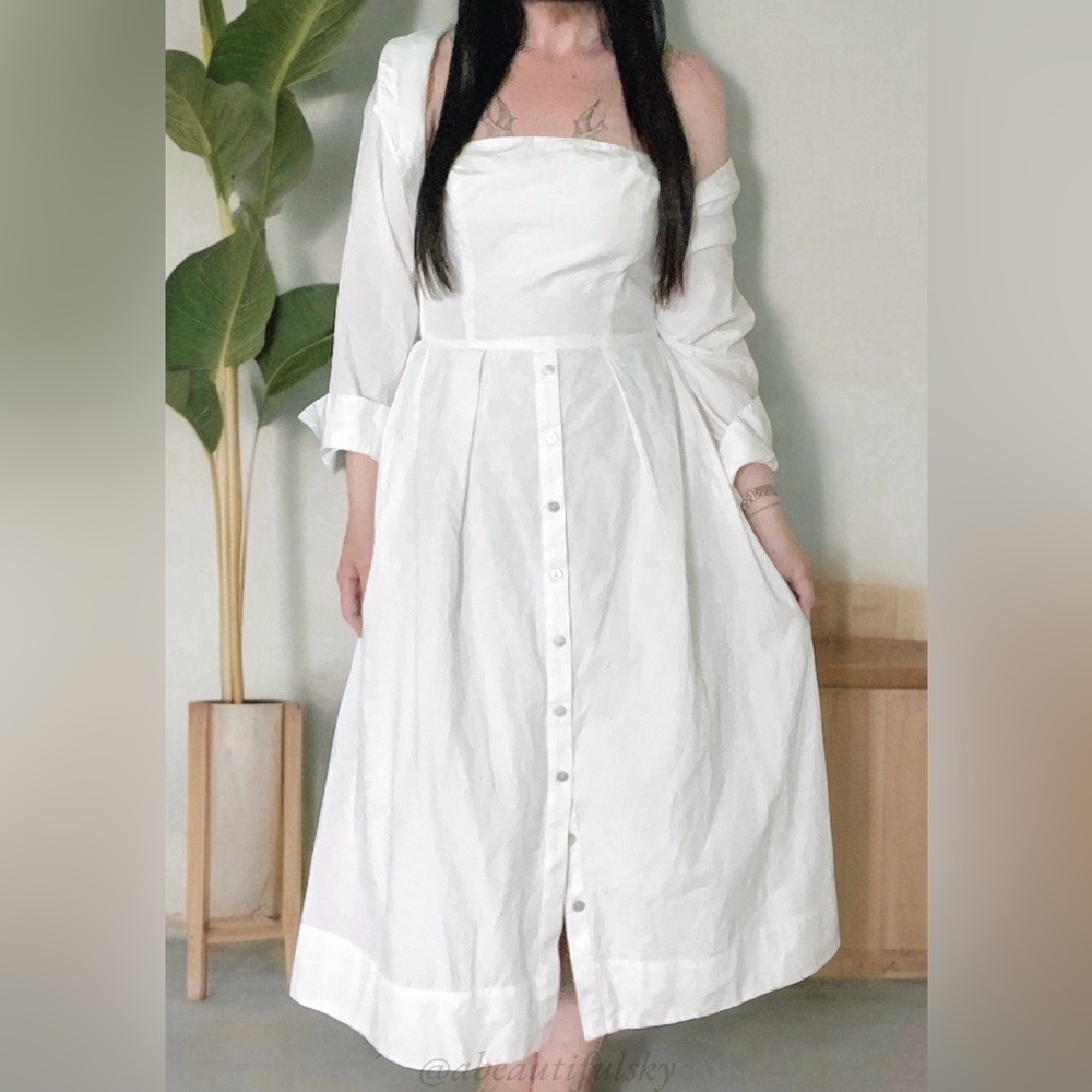 Free People Isley 2-in-1 effect cotton pocket midi dress white M long sleeve